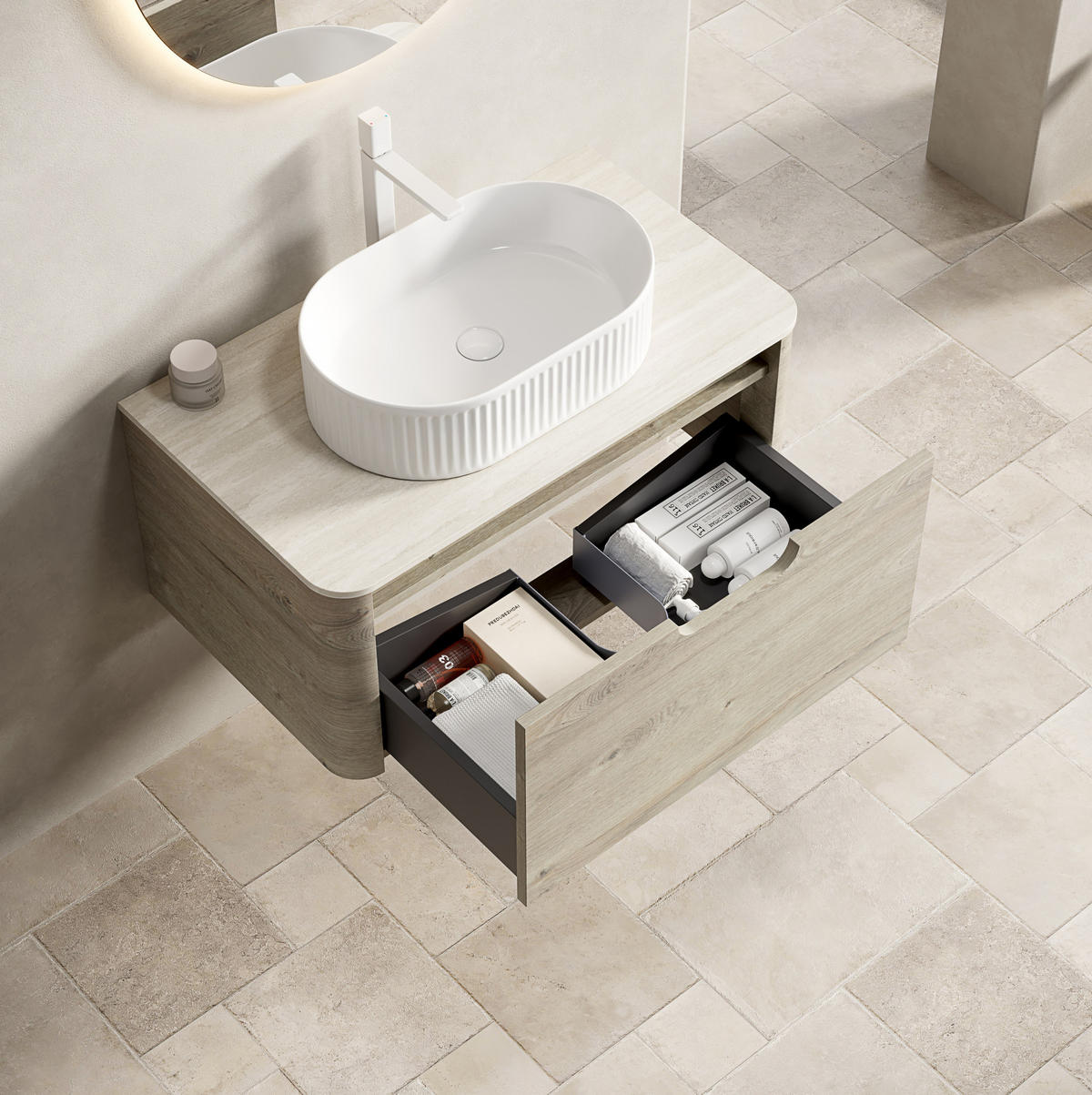 WASCHTISCH mit Unterschrank 80 cm Beige - Beige, Holzwerkstoff (46/50.2/80cm) - Beauniv