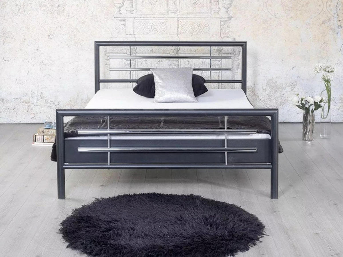 METALLBETT Holly / 120 x 220 cm / anthrazit-Chrom - Anthrazit, Metall (120/220cm) - BED BOX