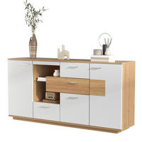 SIDEBOARD 160/40/77 cm in Weiß und Holzoptik mit LED-Beleuchtung und 4 Schubladen - Naturfarben, Holzwerkstoff (160/77/40cm) - Flora Grace