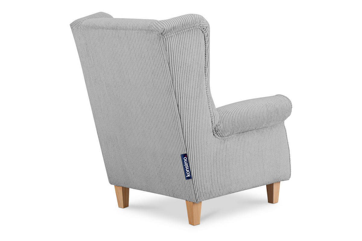 OHRENSESSEL MILES Kord-Bezug Petfriendly, grau - Hellgrau, Holzwerkstoff/Buchenholz (82/105/97cm) - KONSIMO®