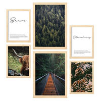 POSTER Set Mit 6 Usa Winter Wandbild A3 & A4 Rahmen Aus Hellem Holz - Beige, Papier (29/3cm) - Nacnic