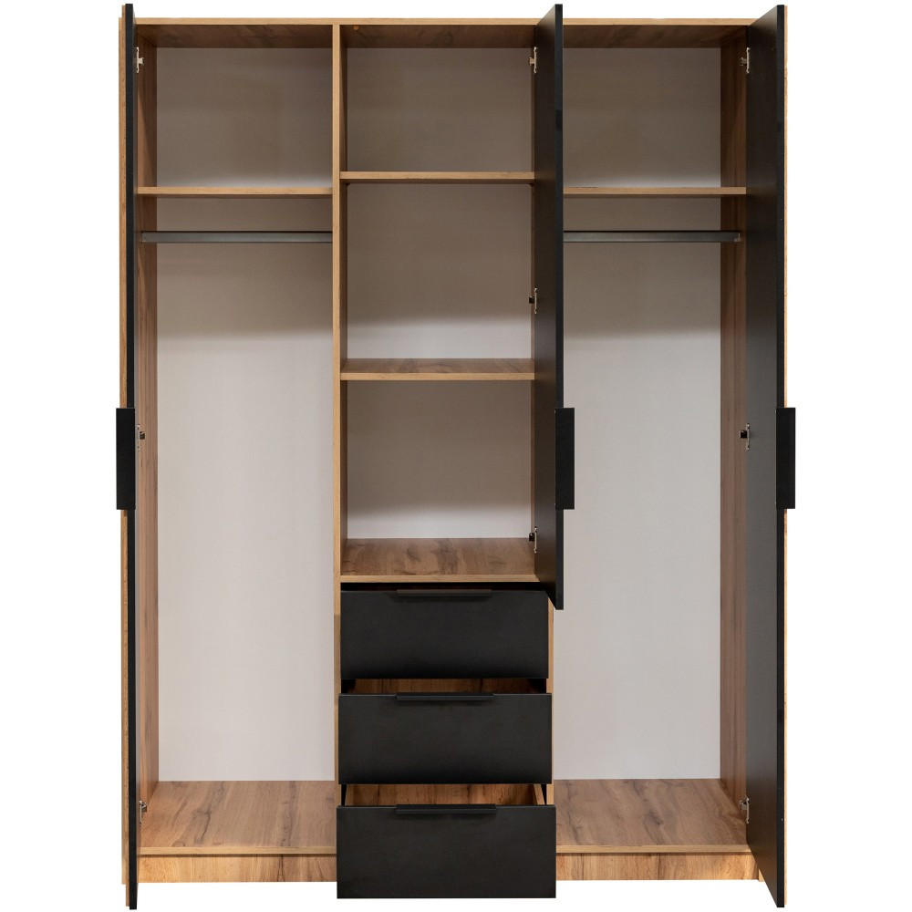 Thumbnail - Beautysofa Drehtürenschrank, Weiß, Holzwerkstoff, 3 Schubladen, 150x200x58 cm, Schlafzimmer, Kleiderschränke, Drehtürens...