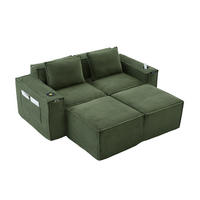 2-SITZER-SOFA DE-33836 mit 2 Hockern Grün - Grün, Textil (188/75/162cm) - ComfortXL