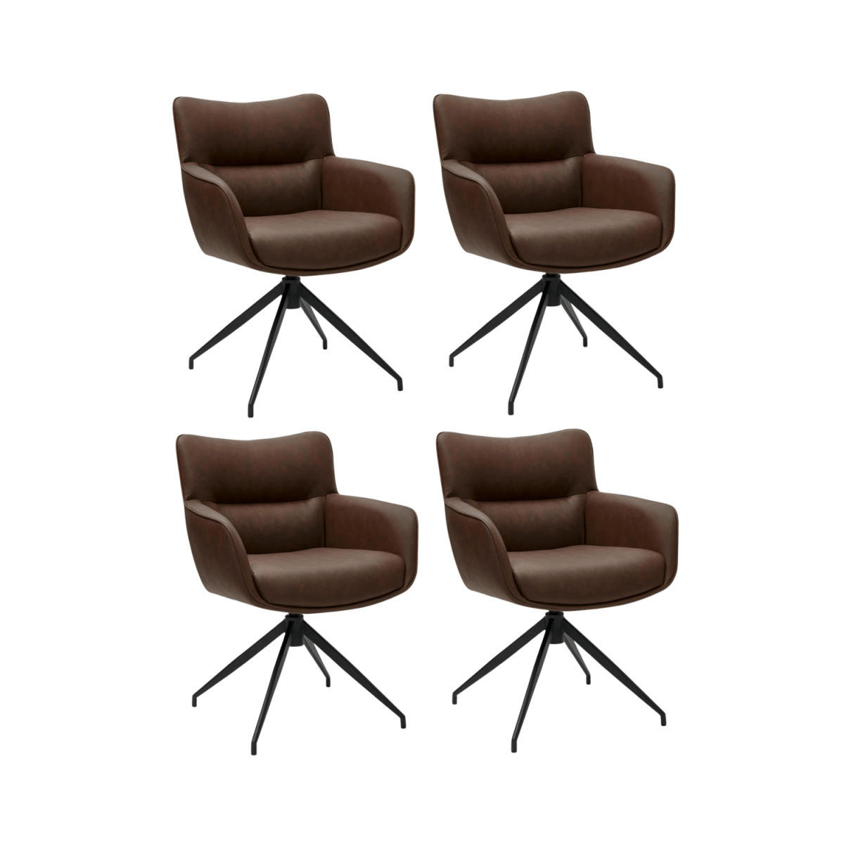 ARMLEHNSTUHL-SET 4 Stück in Kunstleder Cognacbraun - Schwarz/Braun, Textil/Metall (55/84/60cm) - Furnhouse