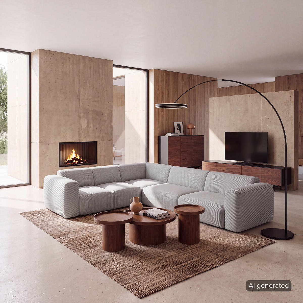 ECKSOFA mit Rundecke - Schwarz/Grau, Kunststoff/Textil (325/260cm) - home24