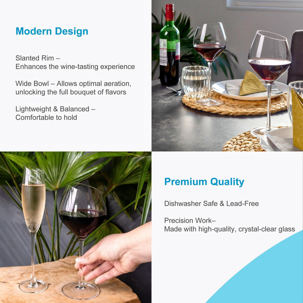 WEIN GLAS SET moderne Kante 470 ml (2er-Set) - Transparent, Glas (0.47L) - Intirilife