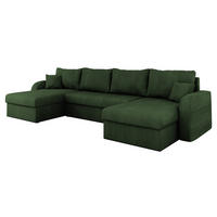 ECKSOFA Kris U Cord - Schwarz/Grün, Holz/Kunststoff (304/80/140cm) - MIRJAN24