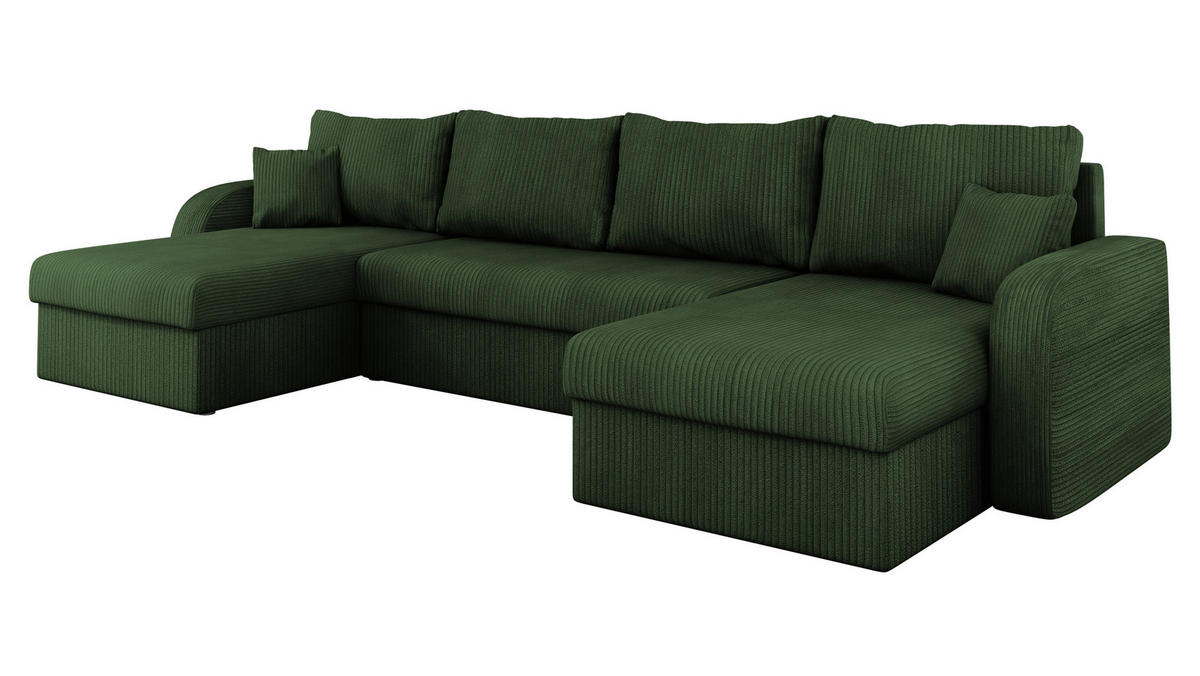 ECKSOFA Kris U Cord - Schwarz/Grün, Holz/Kunststoff (304/80/140cm) - MIRJAN24