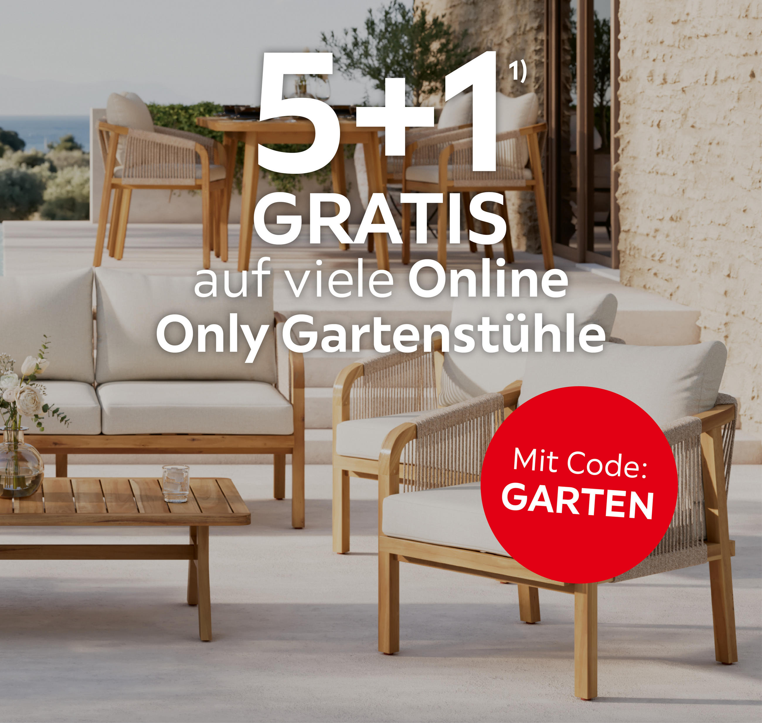5+1 GRATIS auf viele Online Only Gartenstühle; Mit Code: GARTEN