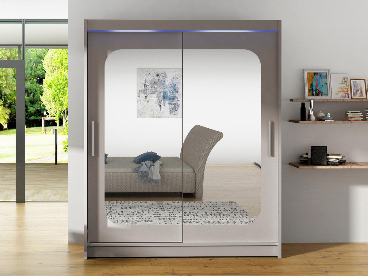 SCHWEBETÜRENSCHRANK Westa XII, mit RGB LED Beleuchtung - Kaschmir/Silberfarben, Holzwerkstoff/Metall (150/200/58cm) - MIRJAN24