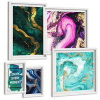 BILDER SET 5er Set - 50x50 cm & 20x30 cm & 40x60 cm Weißer Rahmen - Abstrakte Muster in Rosa, Grün und Blau - Weiß, Kunststoff (40/60cm) - TULUP