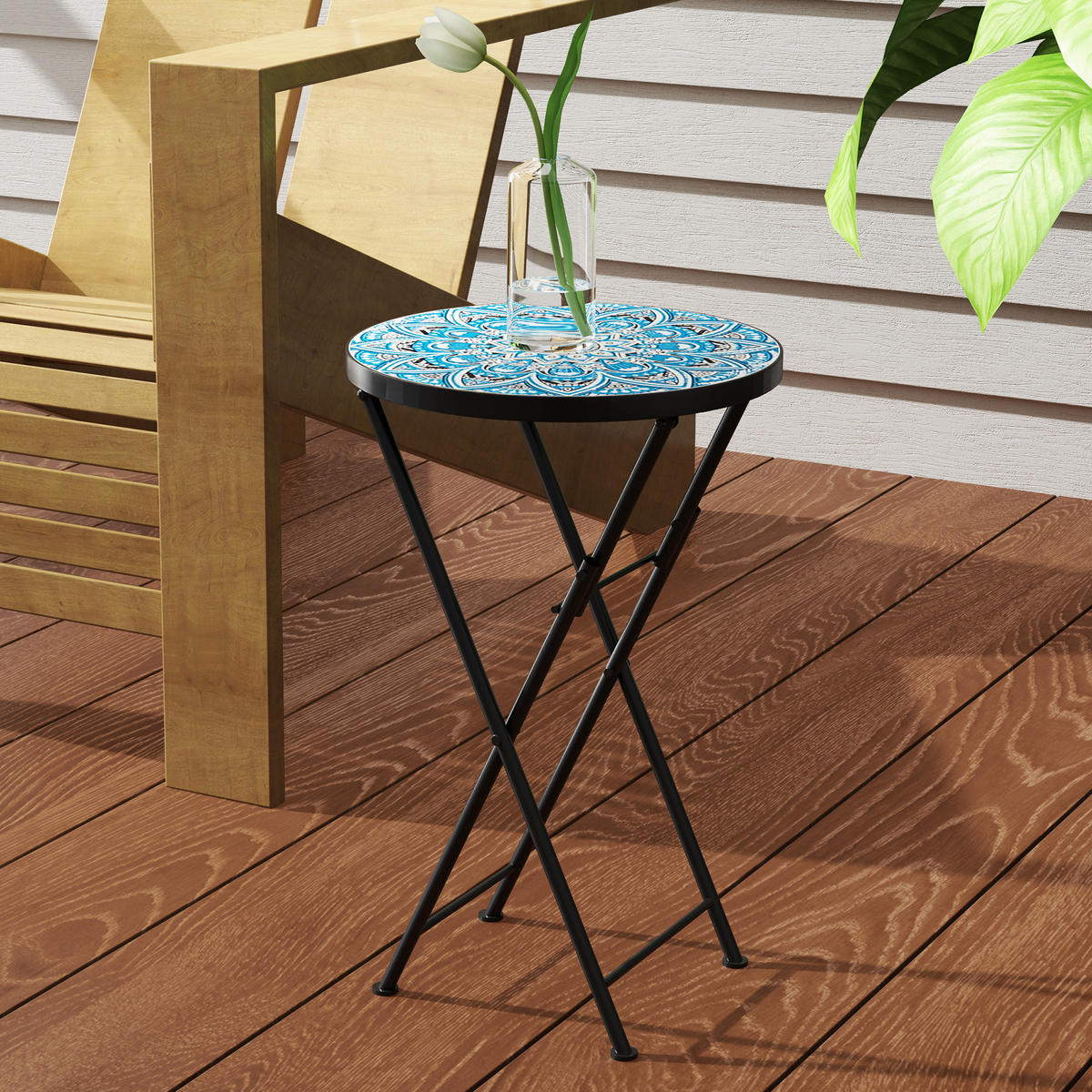 GARTENTISCH DE-07249 rund, klappbar mit Mosaik-Muster Blau - Blau, Metall (35.5/35.5/55cm) - ComfortXL