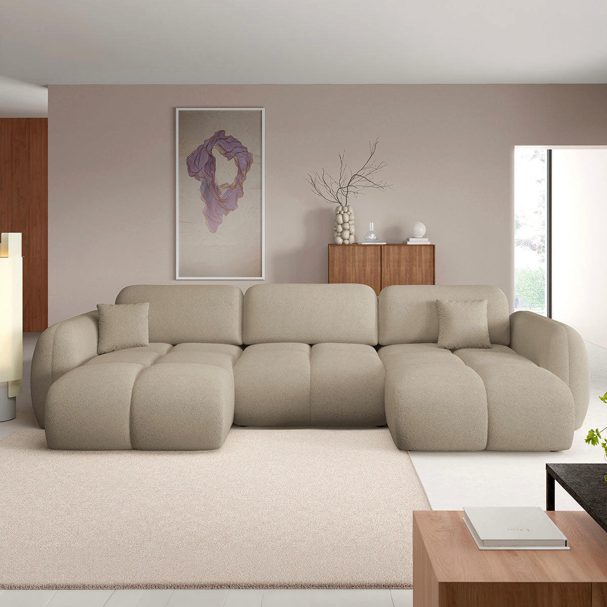 PANORAMASOFA Livio 4 Sitzplätze Beige - Beige, Holz (370/95/165cm) - Petits-meubles