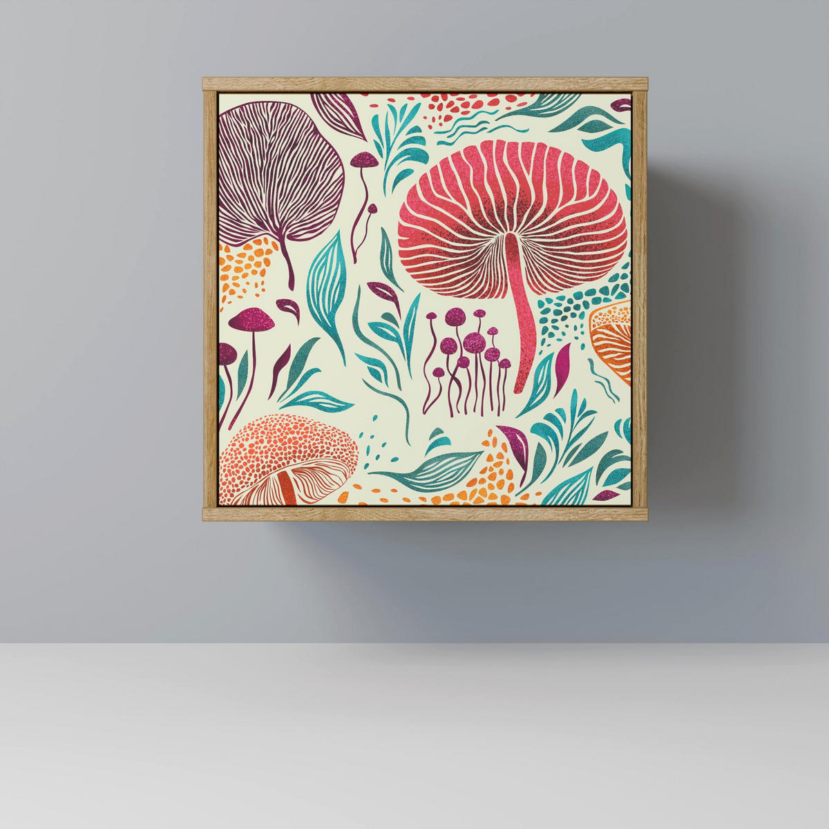 SIDEBOARD FUNGUS FANTASY, Eichefarben, 57,5x42x72,5 cm, Schwarze Metallfüße - Eichefarben/Multicolor, Holzwerkstoff/Metall (57.5/72.5/42cm) - SpaceRebels