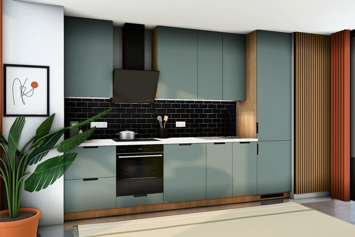 KÜCHENZEILE Sorento Grün & Sonoma Eiche – 320 cm – KÜ-SORENTO3-001 - Grün, Holzwerkstoff (320/247/58cm) - ROYAL24_MARKT