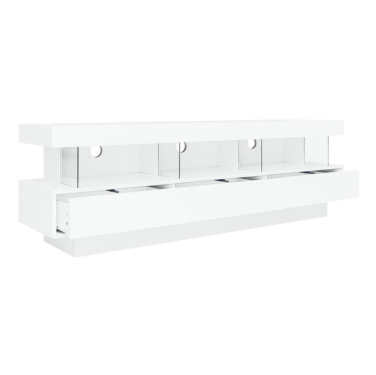 LOWBOARD 160/38/50,5 cm aus Spanplatte mit LED-Beleuchtung und 3 Glasfächern Weiß - Weiß, Holzwerkstoff (160/50.5/38cm) - Modenvie