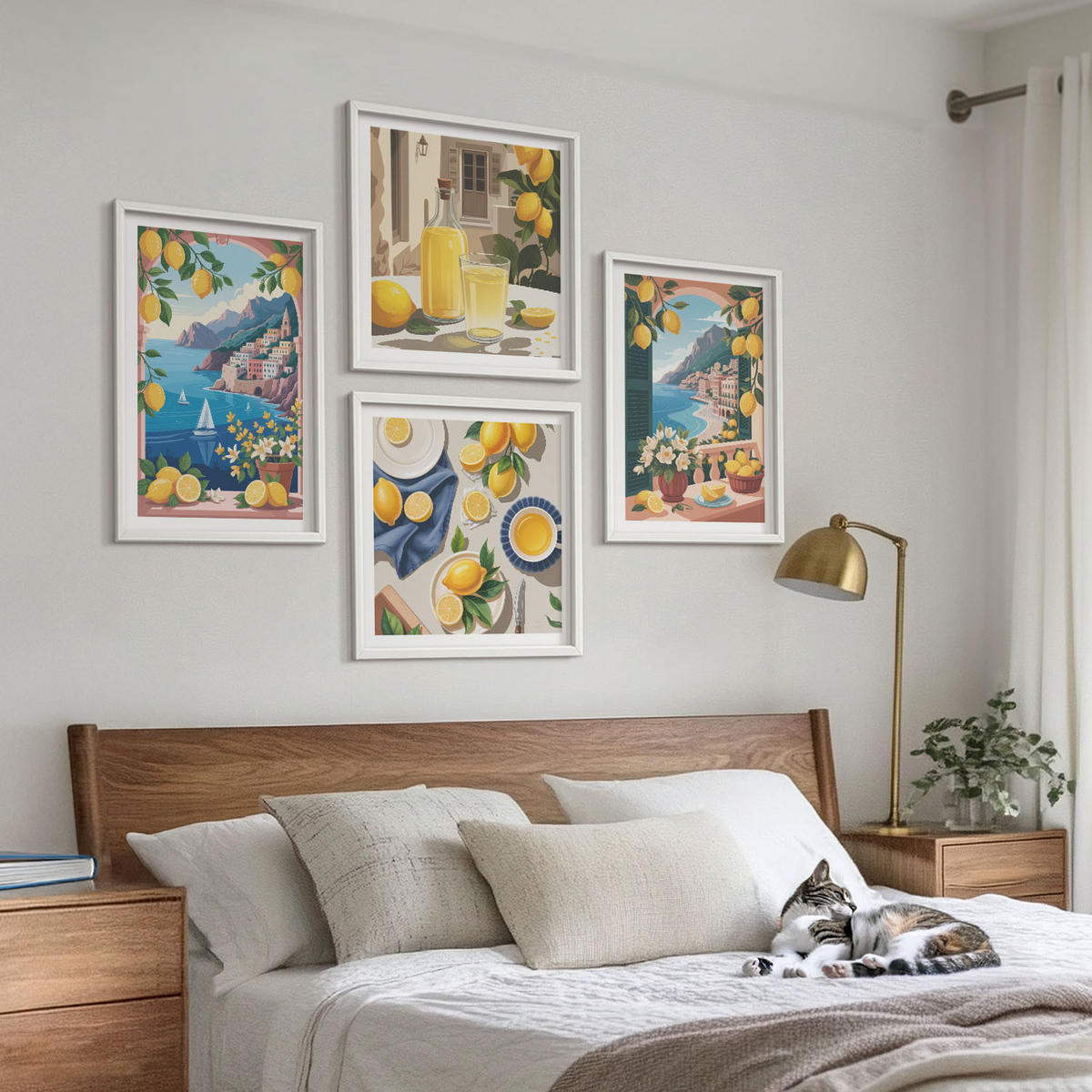 WANDBILDER 4er-Set - 50x50 cm & 40x60 cm Weißer Rahmen - Meerblick, italienische Zitronen - Weiß, Kunststoff (50/50cm) - ArtPrintCave