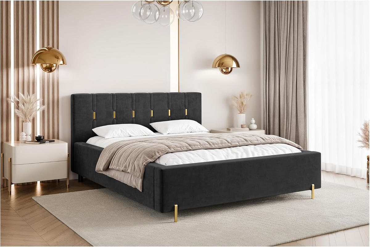 BETT FABIO - Goldfarben/Schwarz, Holzwerkstoff (160/200cm) - Meblini
