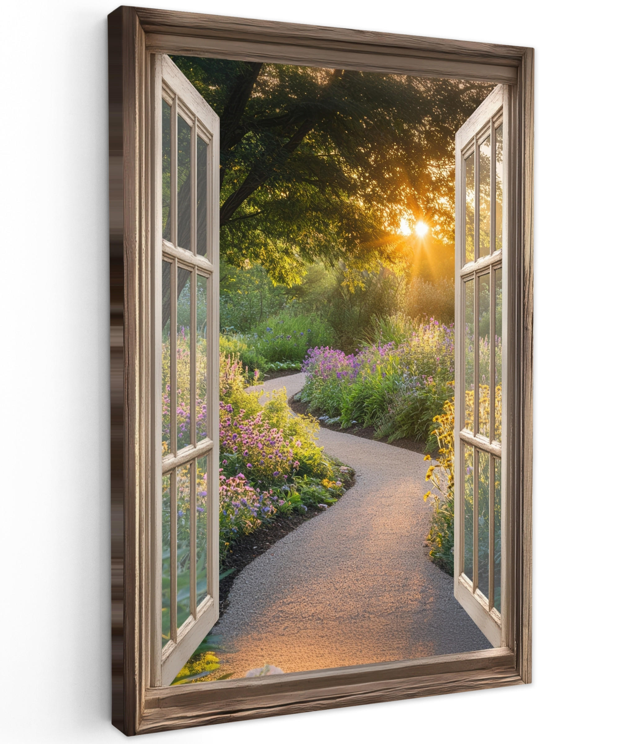 LEINWANDBILD Aussicht - Blumen - Natur - Sonne - Weg 90x140 cm - Hellgelb, Textil (90/140cm) - MuchoWow