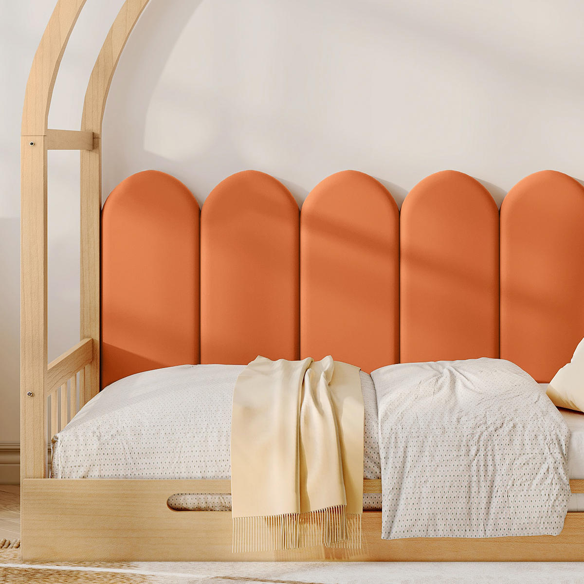 HAUSBETT 140/200 cm DE-00098, in Natur/Orange, Gewölbtem Dach - Naturfarben, Holz (140/200cm) - ComfortXL