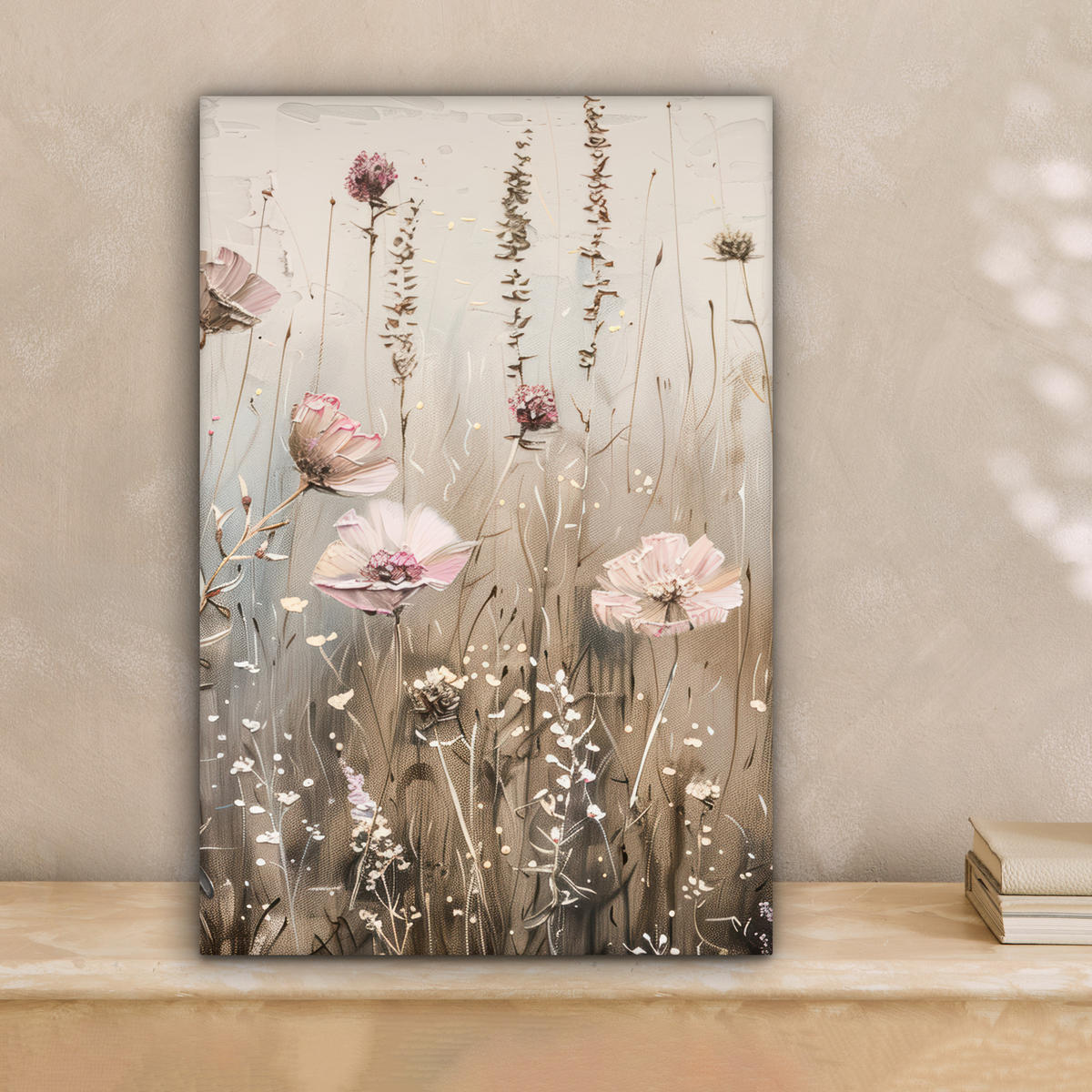 LEINWANDBILD Blumen - Rosa - Modern - Beige Deko Wohnzimmer 20x30 cm - Beige, Textil (20/30cm) - MuchoWow