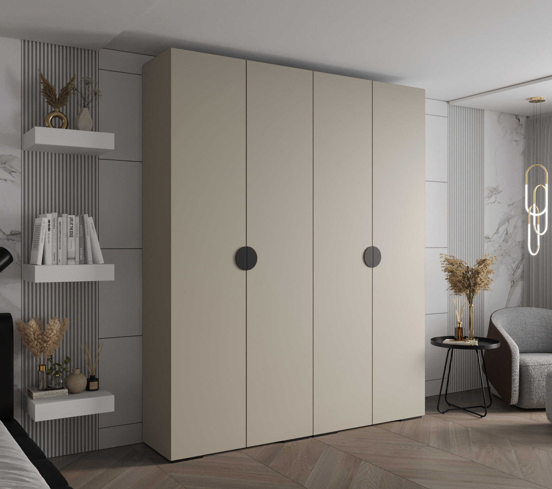 DREHTÜRENSCHRANK 236.7/200/47 4-türig - Kaschmir/Schwarz, Holz/Metall (200/236.7/47cm) - Abiks Möbel