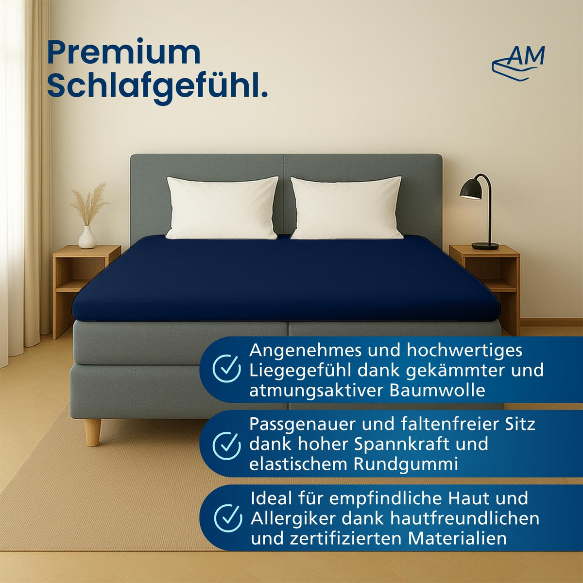 SPANNBETTLAKEN TOPPER 120/190/12 cm Dunkelblau - Dunkelblau, Textil (120/190cm) - AM Qualitätsmatratzen