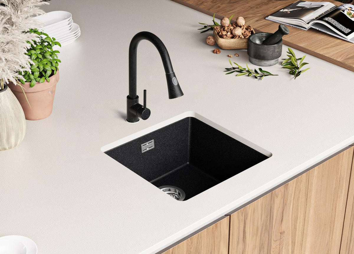 UNTERBAUSPÜLE GRANIT London, 2-er set Anthrazit 46/47 cm, 1 Becken + Ablauf-Set ab 50er Unterschrank - Chromfarben/Anthrazit, Kunststoff (46/20/47cm) - Primagran