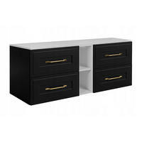 WASCHBECKUNTERSCHRANK CLASSIC 140 cm mit Arbeitsplatte Farbe: Mattweiß mit einem Regal Matt schwarz - Schwarz/Weiß, Holzwerkstoff (140/58/46cm) - Rodan