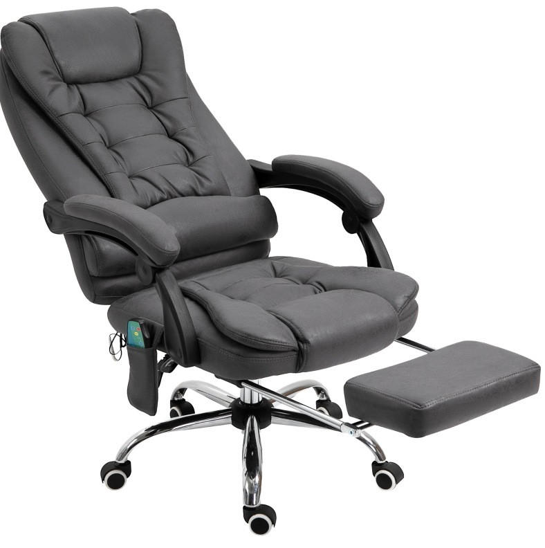 DREHSTUHL 70/65/111-119 cm dunkelgrau aus Polyester mit Massagefunktion und Fußstütze - Dunkelgrau, Kunststoff (70/119/65cm) - OKWISH