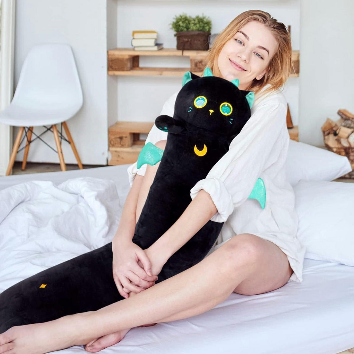 PLÜSCHKISSEN Katze, schwarz, 90 cm - Schwarz, Textil (22/35cm)
