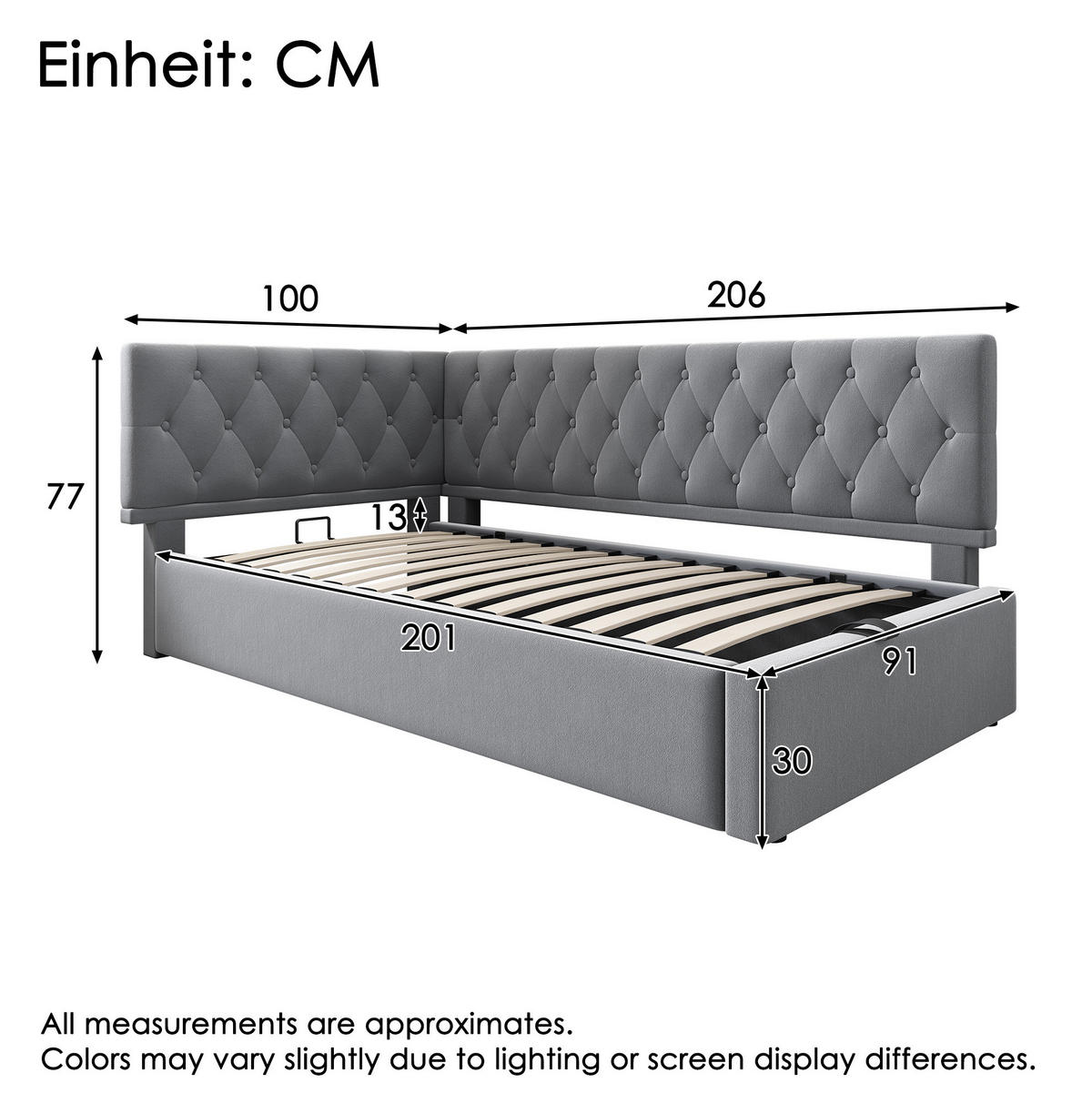 BETT mit hydraulischem Stauraum 90x200 cm Samt Grau - Grau, Metall (90/200cm) - Beauniv