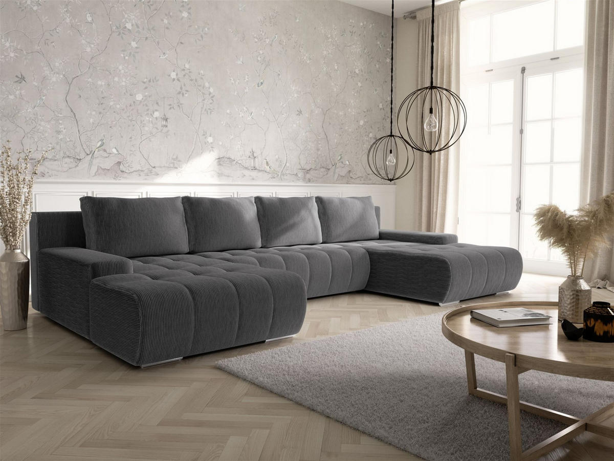 WOHNLANDSCHAFT Vogar In Poso - Anthrazit, Holzwerkstoff/Textil (350/85/185cm) - Fun Möbel