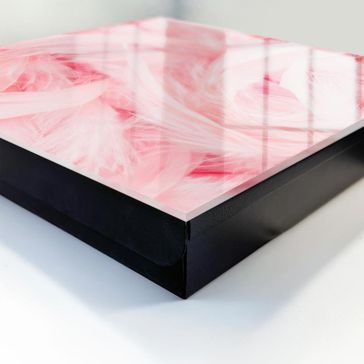 SCHLÜSSELBOX Schwarz 30x30 cm- Türöffnung nach rechts - Rosa Federn - Pink, Metall (30/30/5cm) - TULUP