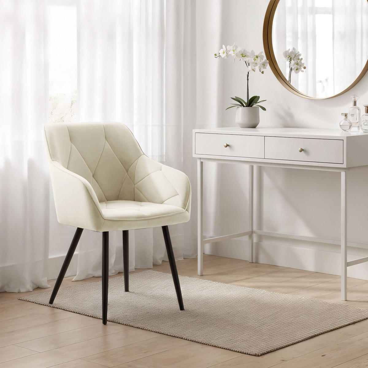 POLSTERSTUHL 6er Set, Metallbeine Creme, Schwarz 54,5/82,5/58 - Creme/Schwarz, Textil (55/83/58cm) - RAUMHIRSCH FURNITURE