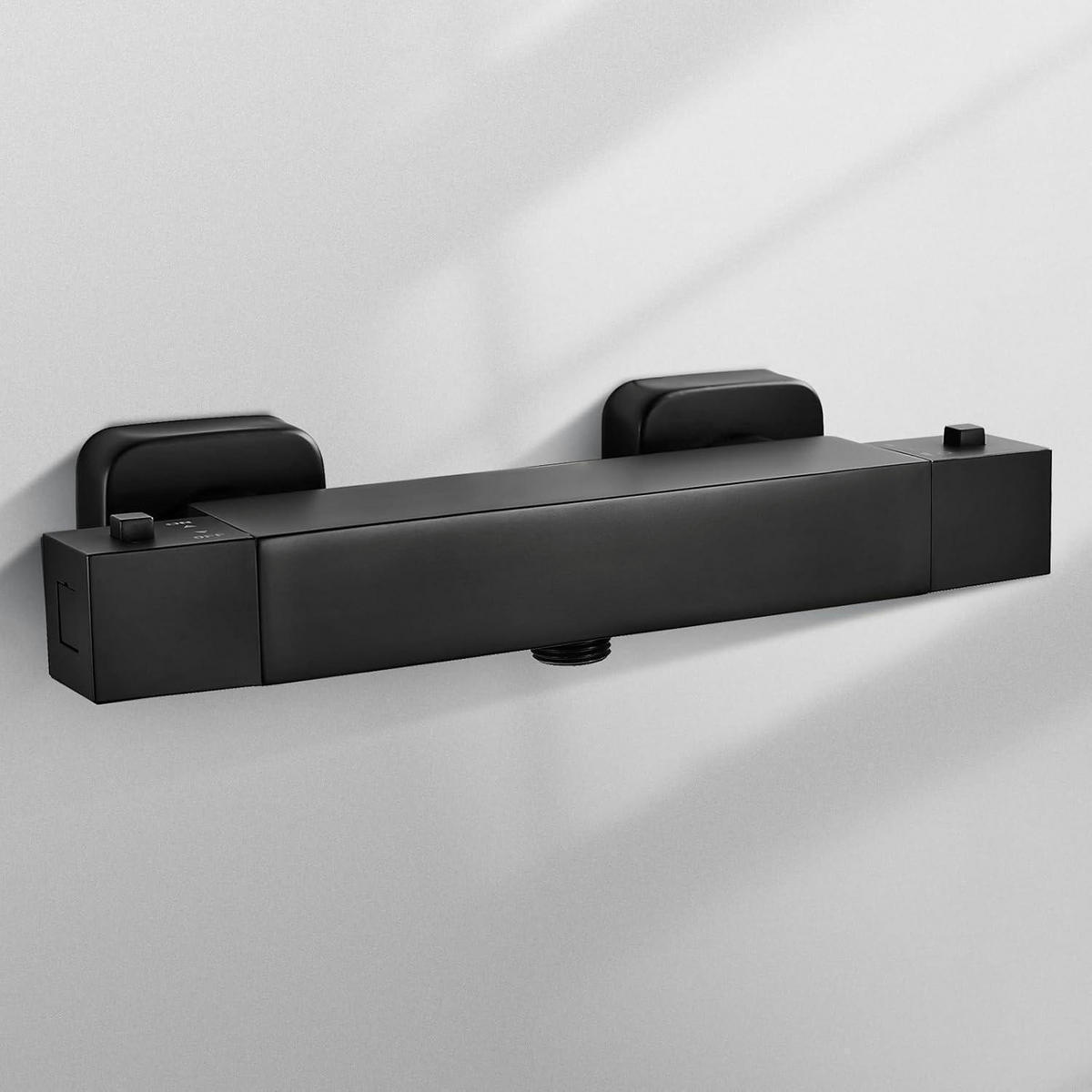 DUSCHTHERMOSTAT Schwarz Eckig mit 38°C Sicherheitstaste - Schwarz, Metall (27.5/3.5/6.3cm)