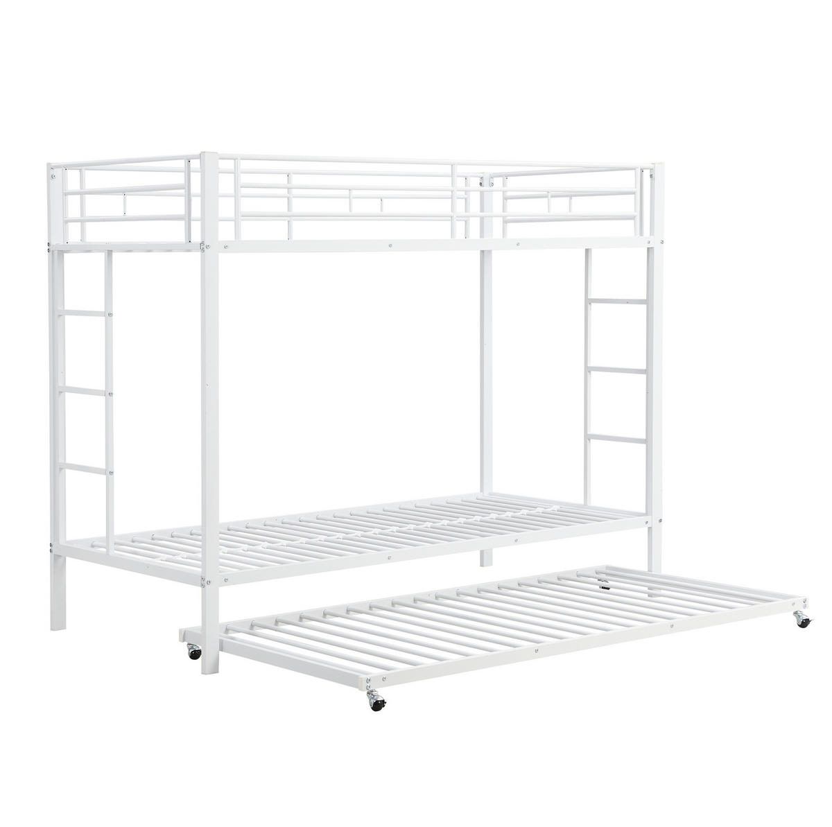 ETAGENBETT 90/200 cm mit Ausziehbett, hohem Sicherheitsgeländer und Metallrahmen, Weiß - Weiß, Metall (90/200cm) - Redom