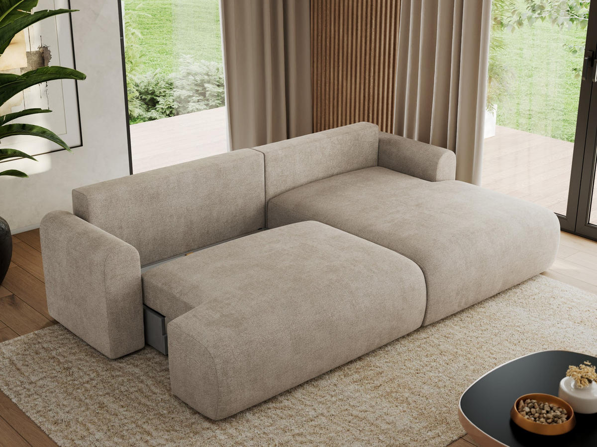 ECKSCHLAFSOFA TONO L Beige Struktur - rechts - Beige/Schwarz, Kunststoff/Textil (150/260cm) - MKS