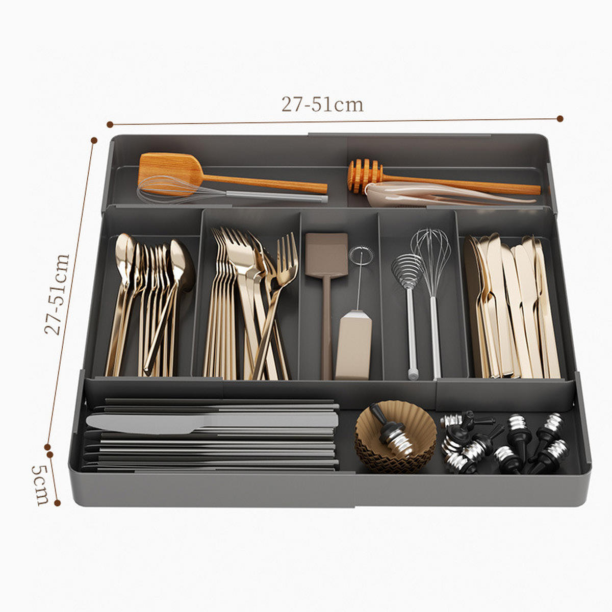 BESTECKEINSATZ,IN vier Richtungen Dehnbar, (27–51) cm × (27–51) cm, Schwarz - Schwarz, Kunststoff (51/5/51cm) - Weltevree
