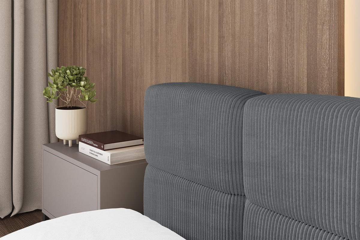 POLSTERBETT mit Bettkasten und Lattenrost, Bett mit Matratze H3/H4, Kopfteil, Boxbett, Doppelbett mit Stauraum - NATA-v1 200x200 Dunkelgrau - Chromfarben, Holzwerkstoff/Textil (200/200cm) - ALTDECOR