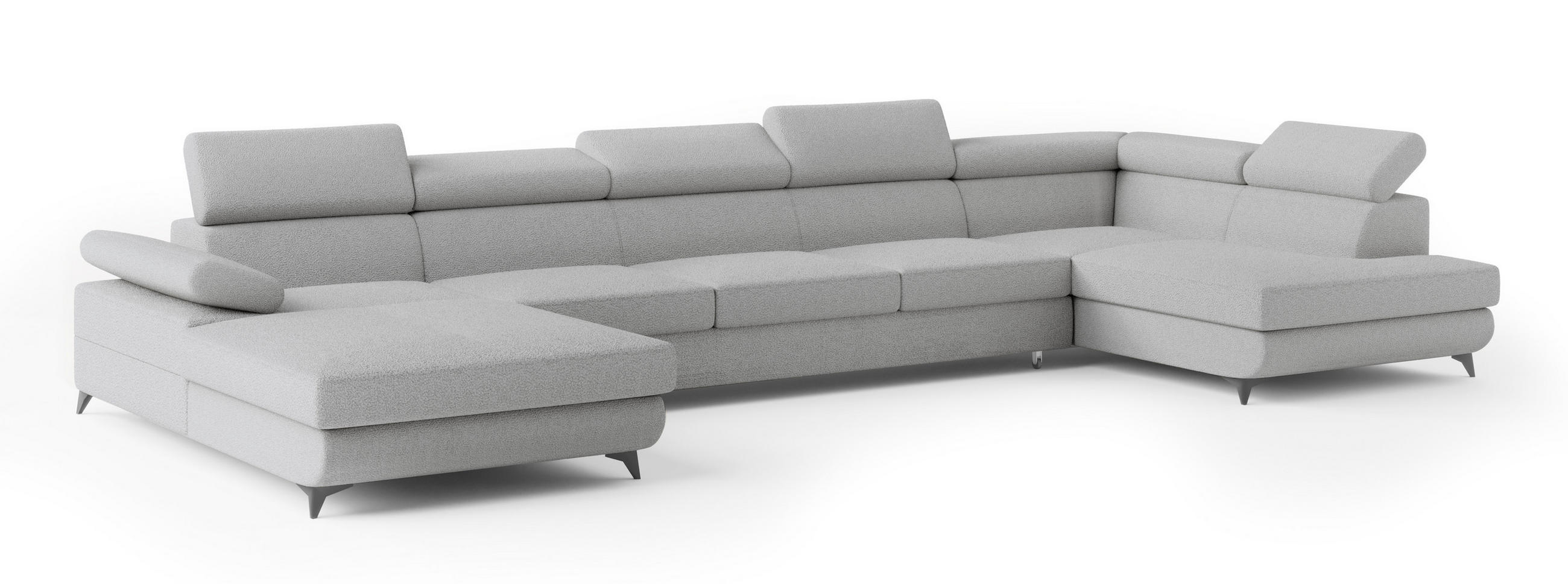 WOHNLANDSCHAFT MONTIVA Hellgrau Boucle-Stoff mit Schlaffunktion - Hellgrau, Holz (410/89/190cm) - MASSENO