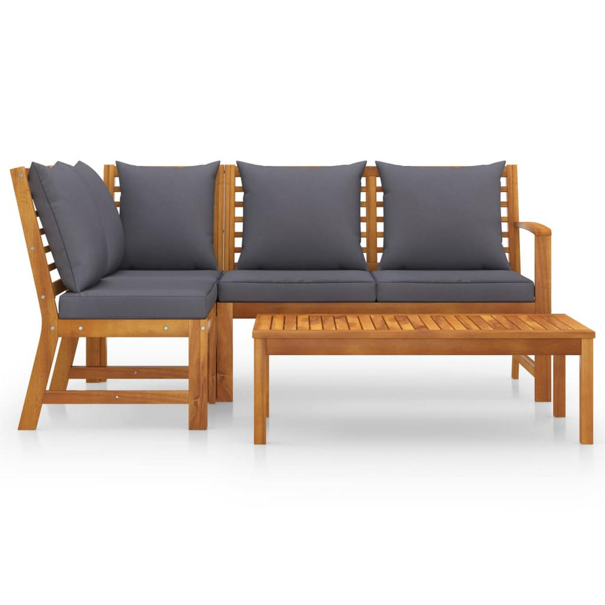 GARTEN-LOUNGE-SET 4-teilig Mit Auflagen Massivholz Akazie - Dunkelgrau, Holz/Textil - vidaXL