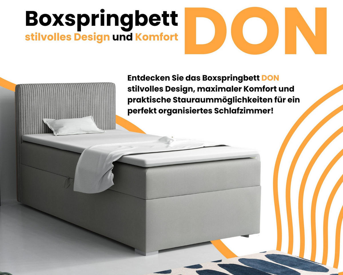 BOXBETT DON 100/200 Hellgrau H4 Öffnung links - Hellgrau, Holz/Holzwerkstoff (100/200cm) - Deine Möbel 24