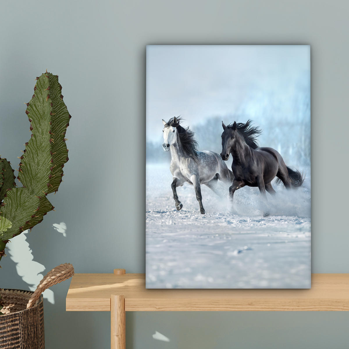 LEINWANDBILD Pferde - Winter - Tiere - Natur - Schnee 20x30 cm - Anthrazit, Textil (20/30cm) - MuchoWow