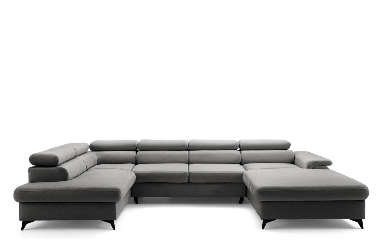 ECKSOFA U-Form PLAZA U Rechts mit Schlaffunktion 125x256 Velours Grau - Schwarz/Grau, Holz/Kunststoff (210/95/350cm) - Muffo