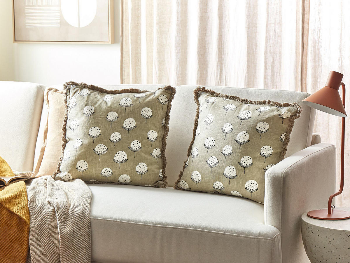 DEKOKISSEN 2er-Set Beige 45/45 cm Choisya - Beige/Weiß, Textil (45/45cm) - Beliani