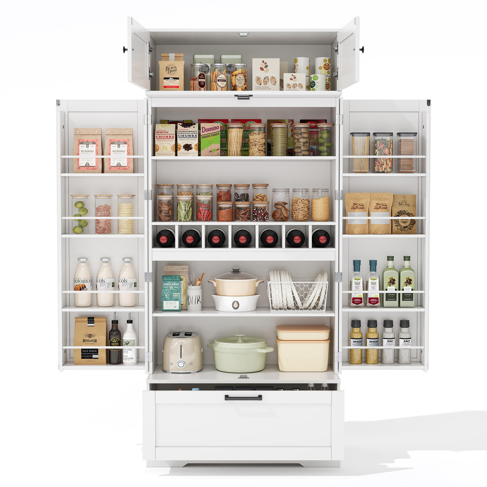 BUFFET 80/40/180 cm weiß aus MDF mit Weinregal - Weiß, Holzwerkstoff (80/180/40cm) - OKWISH