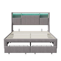 POLSTERBETT 160x200 cm mit LED, USB, 2 Schubladen, Grau - Grau, Metall (160/200cm)