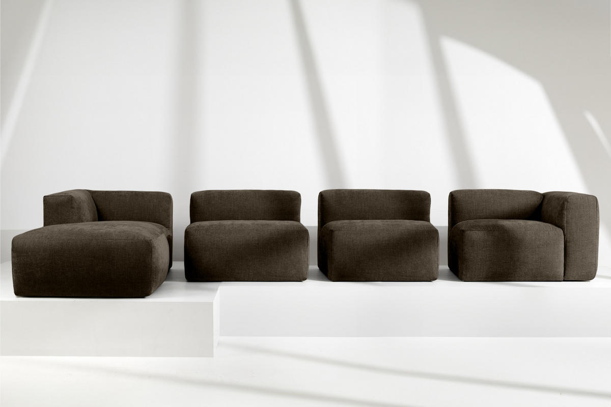 ECKMODULSOFA-LINKS BUFFO 6-Sitzer mit extrem weicher Sitzfläche, Gewebestoff, braun - Braun, Textil (377/180cm) - KONSIMO®