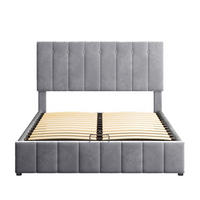 POLSTERBETT 140/200 cm grau mit hydraulischem Stauraum und höhenverstellbarem Kopfteil - Grau, Textil (140/200cm) - OKWISH